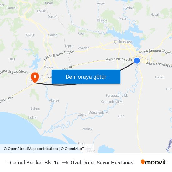 T.Cemal Beriker Blv. 1a to Özel Ömer Sayar Hastanesi map