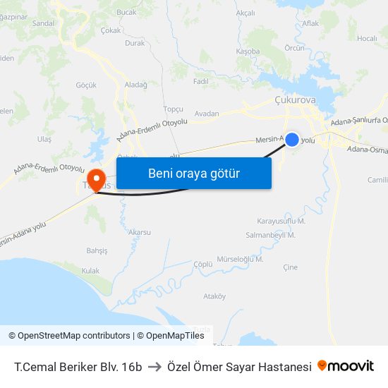 T.Cemal Beriker Blv. 16b to Özel Ömer Sayar Hastanesi map