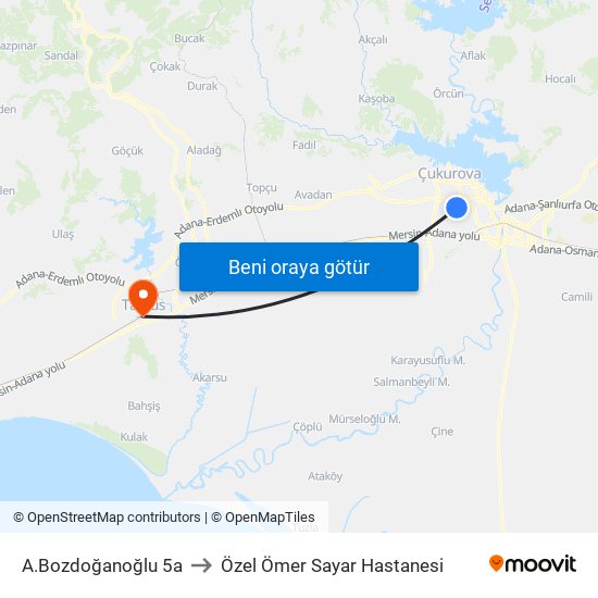 A.Bozdoğanoğlu 5a to Özel Ömer Sayar Hastanesi map