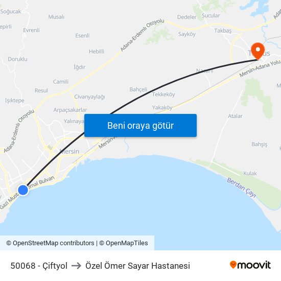 50068 - Çiftyol to Özel Ömer Sayar Hastanesi map