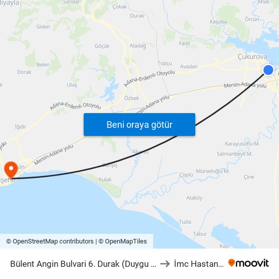 Bülent Angin Bulvari 6. Durak (Duygu Cafe) to İmc Hastanesi map