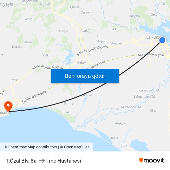 T.Özal Blv. 8a to İmc Hastanesi map