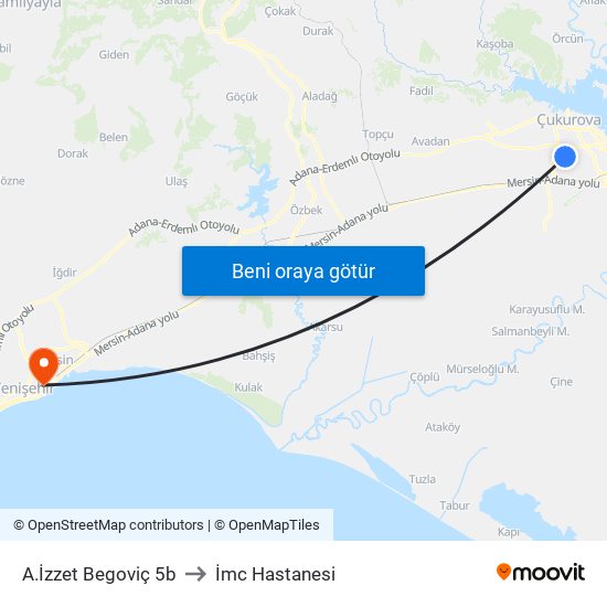 A.İzzet Begoviç 5b to İmc Hastanesi map