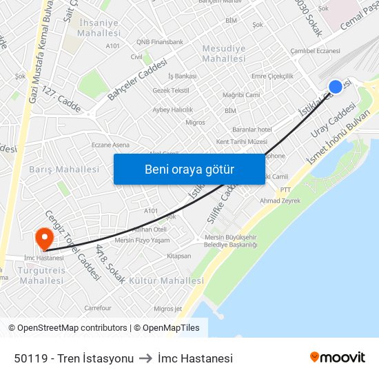 50119 - Tren İstasyonu to İmc Hastanesi map