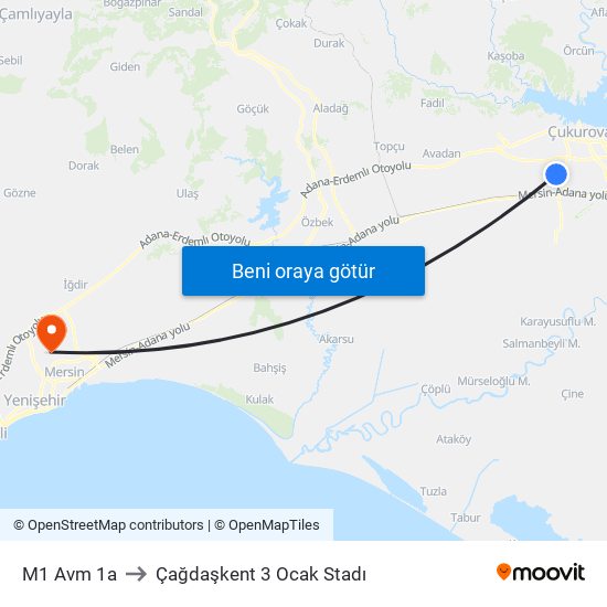 M1 Avm 1a to Çağdaşkent 3 Ocak Stadı map