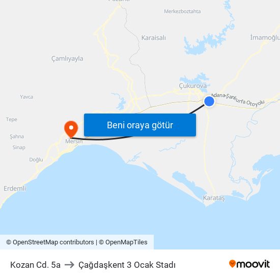 Kozan Cd. 5a to Çağdaşkent 3 Ocak Stadı map