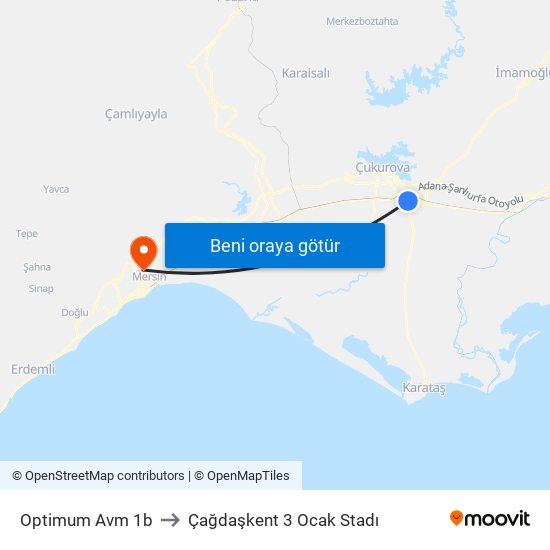 Optimum Avm 1b to Çağdaşkent 3 Ocak Stadı map