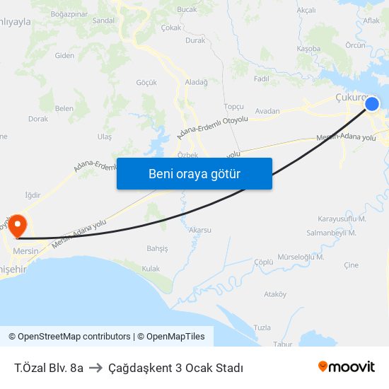 T.Özal Blv. 8a to Çağdaşkent 3 Ocak Stadı map