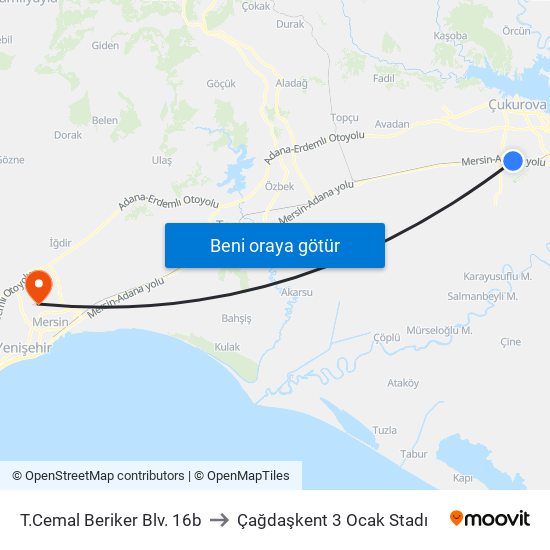 T.Cemal Beriker Blv. 16b to Çağdaşkent 3 Ocak Stadı map