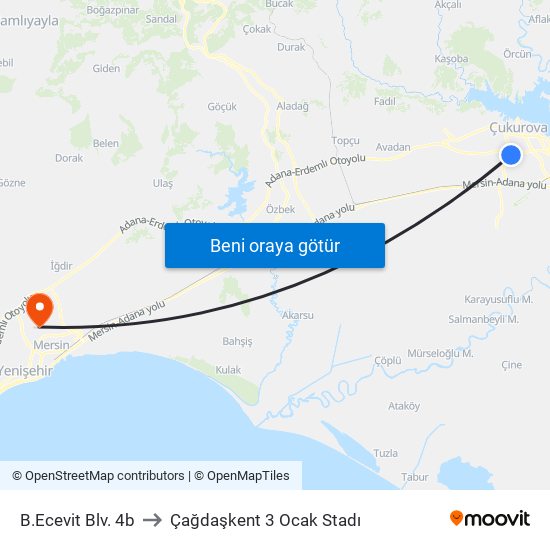 B.Ecevit Blv. 4b to Çağdaşkent 3 Ocak Stadı map