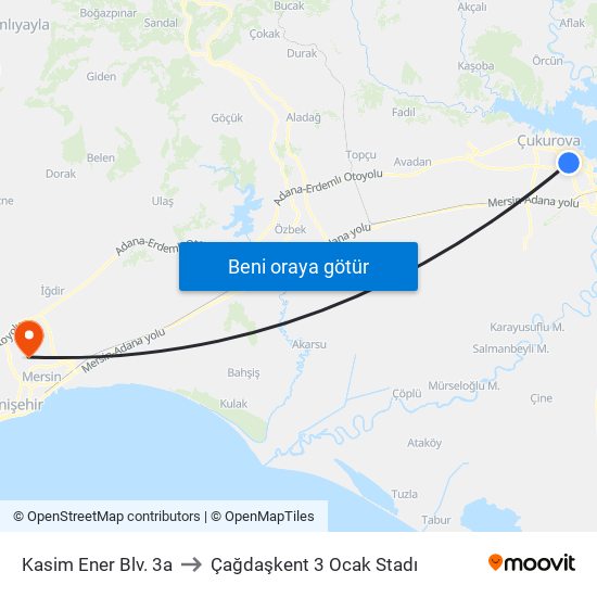 Kasim Ener Blv. 3a to Çağdaşkent 3 Ocak Stadı map