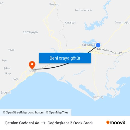 Çatalan Caddesi 4a to Çağdaşkent 3 Ocak Stadı map