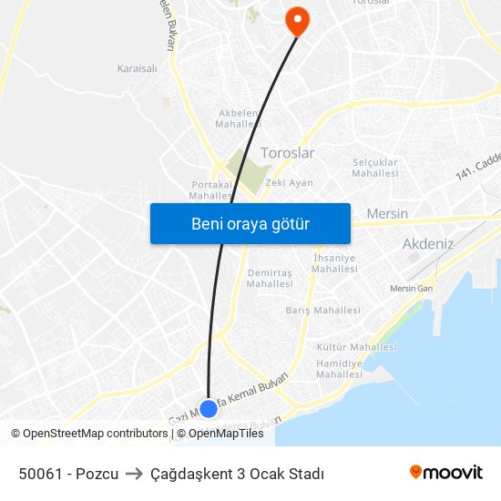 50061 - Pozcu to Çağdaşkent 3 Ocak Stadı map