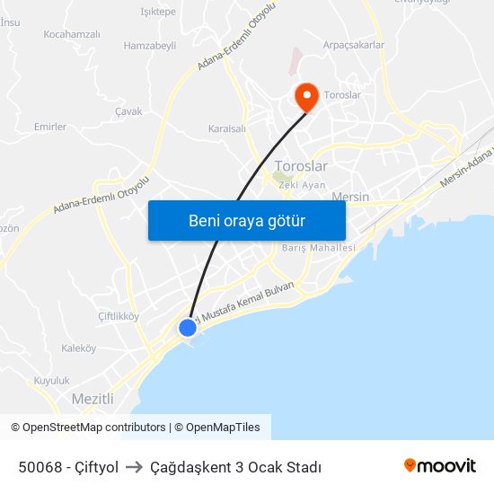 50068 - Çiftyol to Çağdaşkent 3 Ocak Stadı map