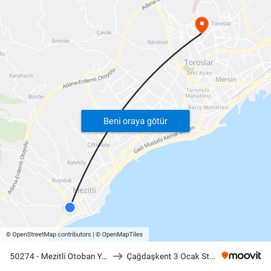 50274 - Mezitli Otoban Yolu to Çağdaşkent 3 Ocak Stadı map