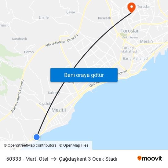 50333 - Martı Otel to Çağdaşkent 3 Ocak Stadı map