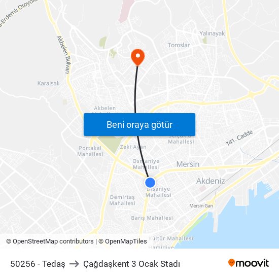 50256 - Tedaş to Çağdaşkent 3 Ocak Stadı map
