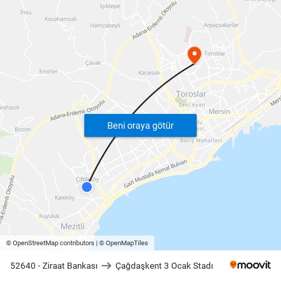 52640 - Ziraat Bankası to Çağdaşkent 3 Ocak Stadı map