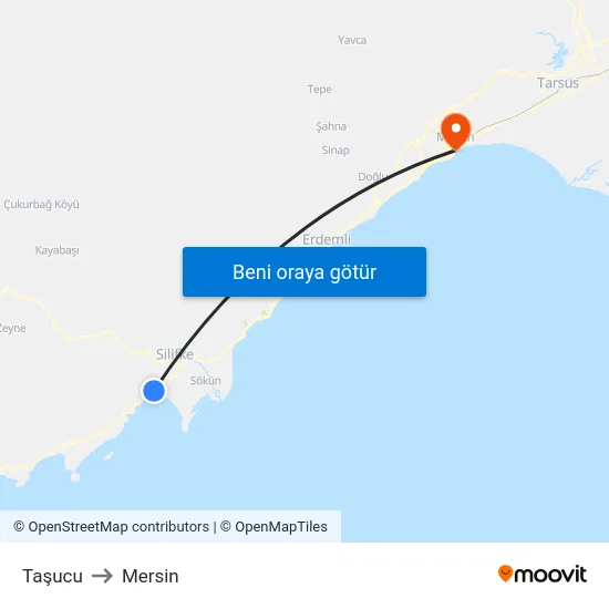 Taşucu to Mersin map