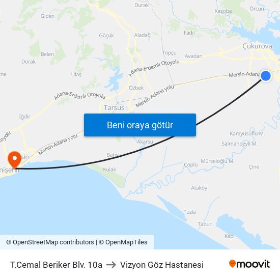 T.Cemal Beriker Blv. 10a to Vizyon Göz Hastanesi map