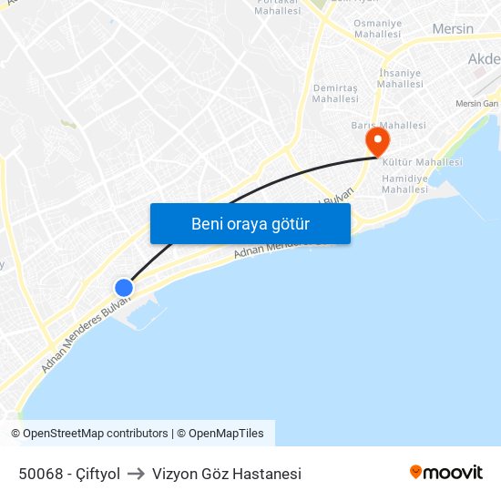 50068 - Çiftyol to Vizyon Göz Hastanesi map