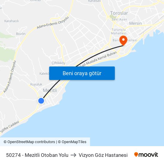 50274 - Mezitli Otoban Yolu to Vizyon Göz Hastanesi map