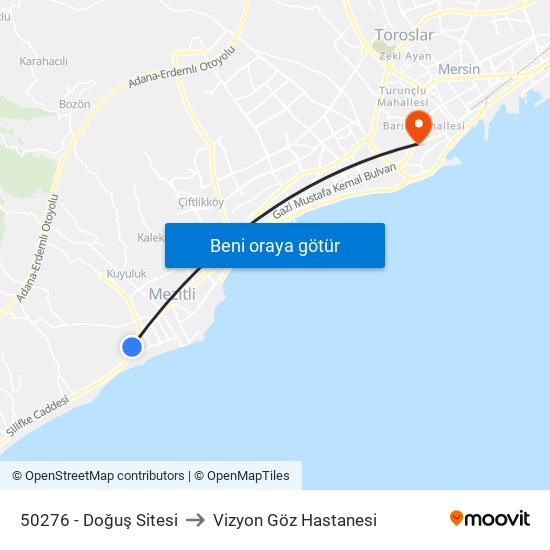 50276 - Doğuş Sitesi to Vizyon Göz Hastanesi map