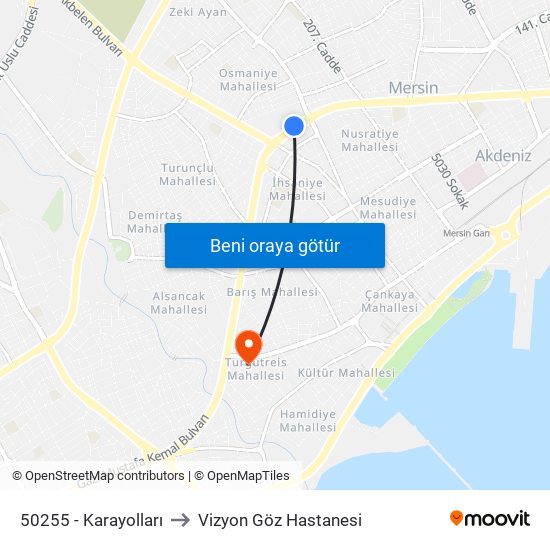 50255 - Karayolları to Vizyon Göz Hastanesi map