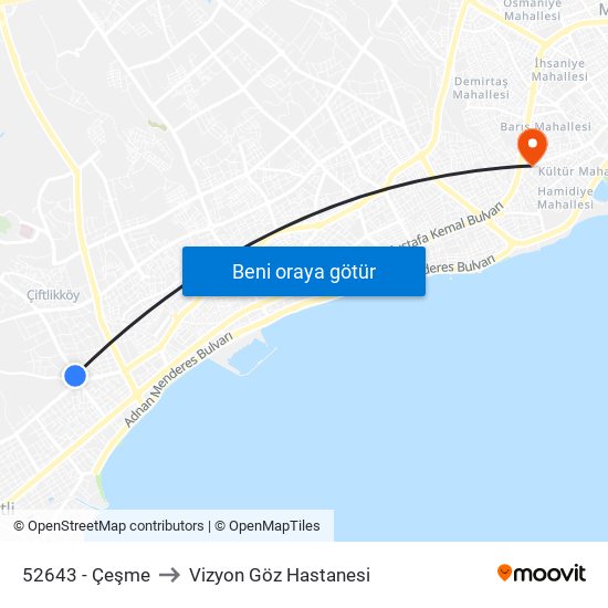 52643 - Çeşme to Vizyon Göz Hastanesi map