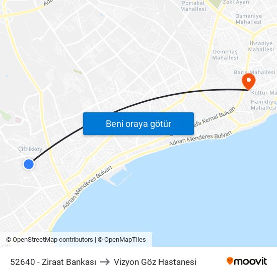 52640 - Ziraat Bankası to Vizyon Göz Hastanesi map