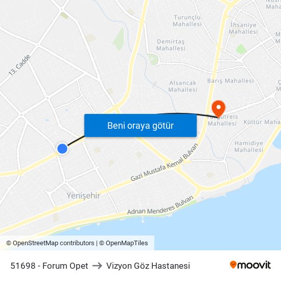 51698 - Forum Opet to Vizyon Göz Hastanesi map