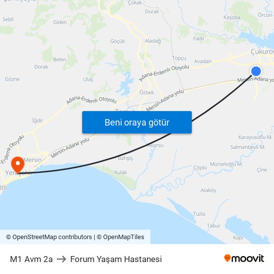 M1 Avm 2a to Forum Yaşam Hastanesi map