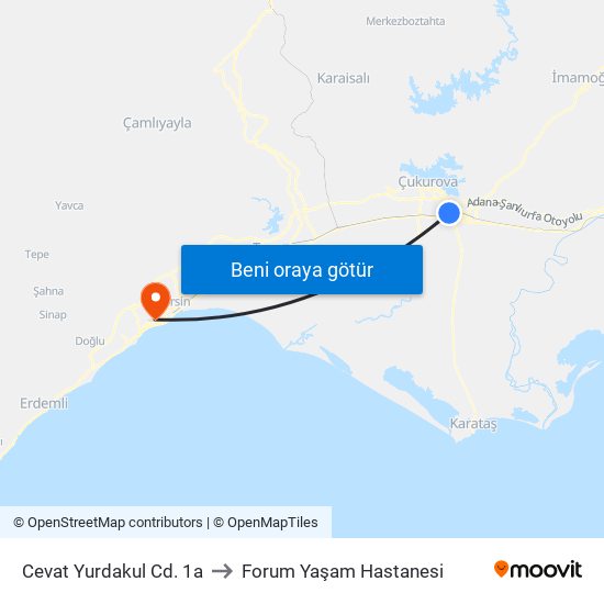 Cevat Yurdakul Cd. 1a to Forum Yaşam Hastanesi map