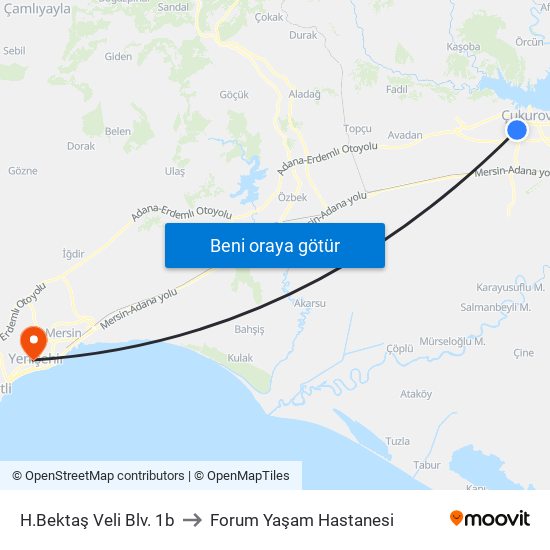 H.Bektaş Veli Blv. 1b to Forum Yaşam Hastanesi map
