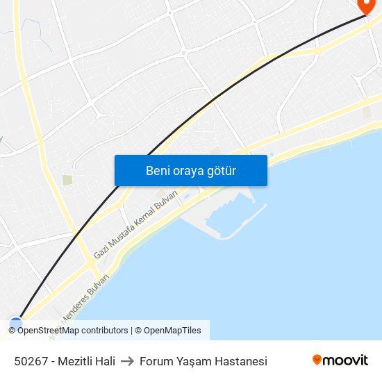 50267 - Mezitli Hali to Forum Yaşam Hastanesi map