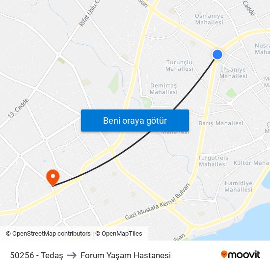 50256 - Tedaş to Forum Yaşam Hastanesi map