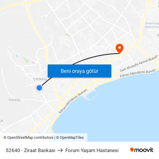 52640 - Ziraat Bankası to Forum Yaşam Hastanesi map