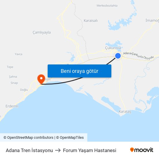Adana Tren İstasyonu to Forum Yaşam Hastanesi map