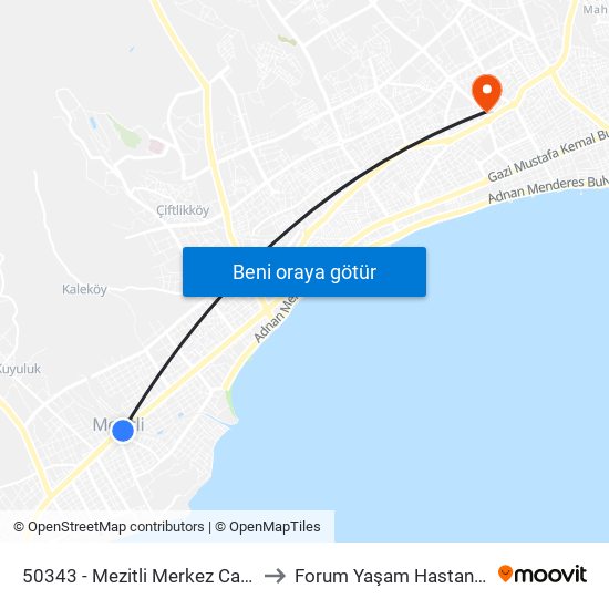 50343 - Mezitli Merkez Camii to Forum Yaşam Hastanesi map