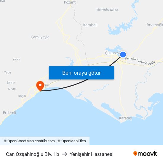 Can Özşahinoğlu Blv. 1b to Yenişehir Hastanesi map