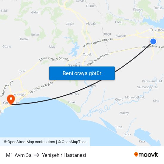 M1 Avm 3a to Yenişehir Hastanesi map