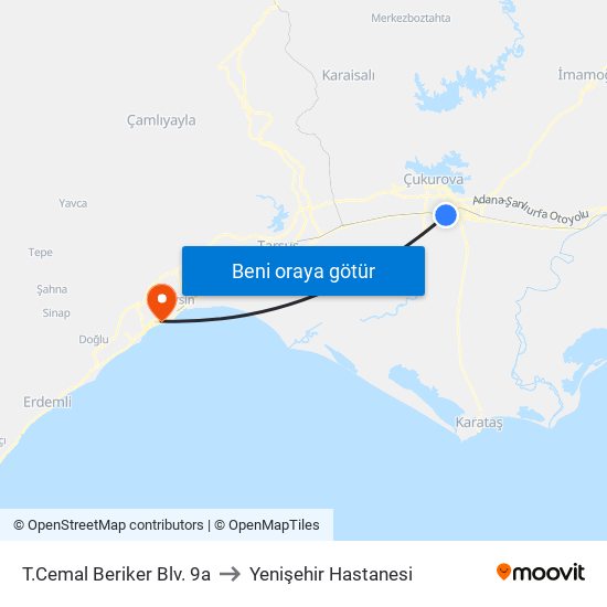 T.Cemal Beriker Blv. 9a to Yenişehir Hastanesi map