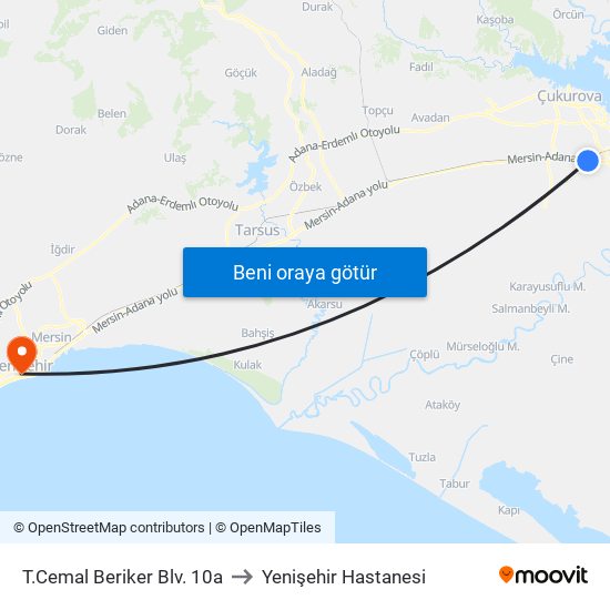 T.Cemal Beriker Blv. 10a to Yenişehir Hastanesi map