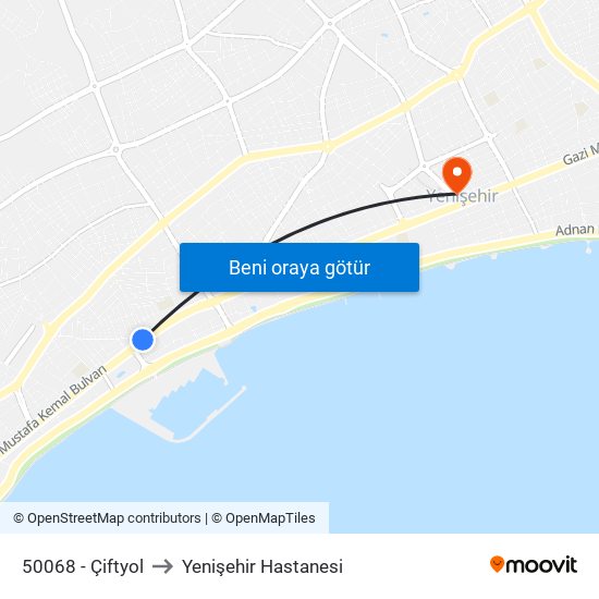 50068 - Çiftyol to Yenişehir Hastanesi map