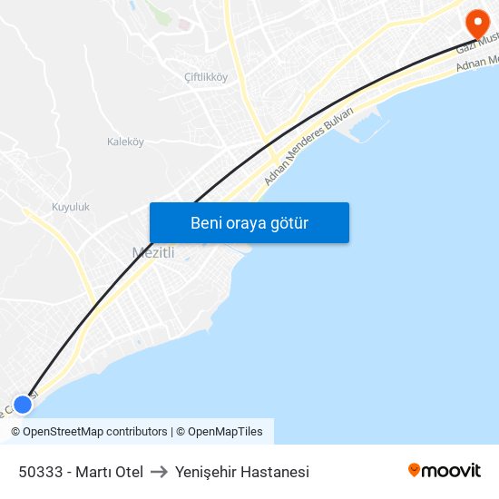 50333 - Martı Otel to Yenişehir Hastanesi map