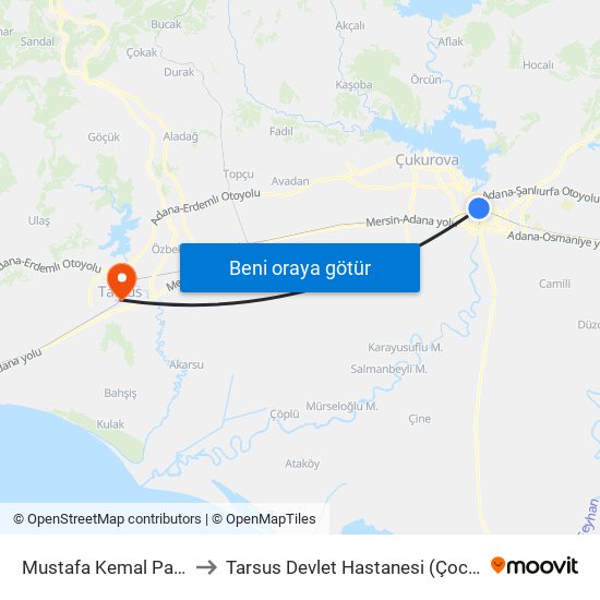 Mustafa Kemal Paşa Blv. 7b to Tarsus Devlet Hastanesi (Çocuk Hastanesi) map