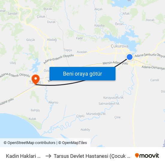 Kadin Haklari Duraği to Tarsus Devlet Hastanesi (Çocuk Hastanesi) map