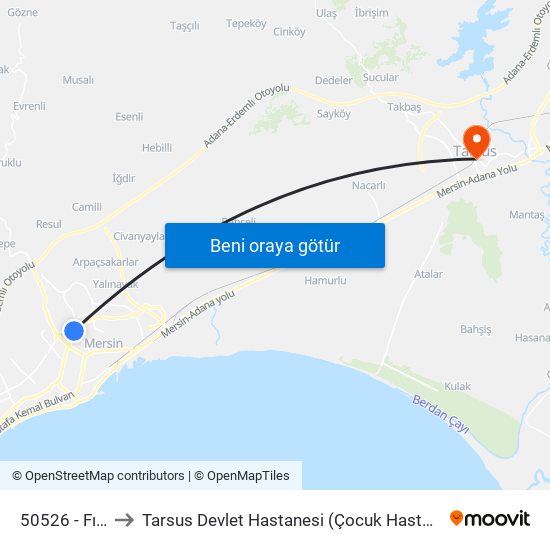 50526 - Fırın to Tarsus Devlet Hastanesi (Çocuk Hastanesi) map