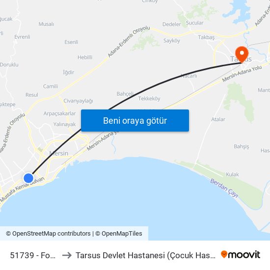 51739 - Forum to Tarsus Devlet Hastanesi (Çocuk Hastanesi) map