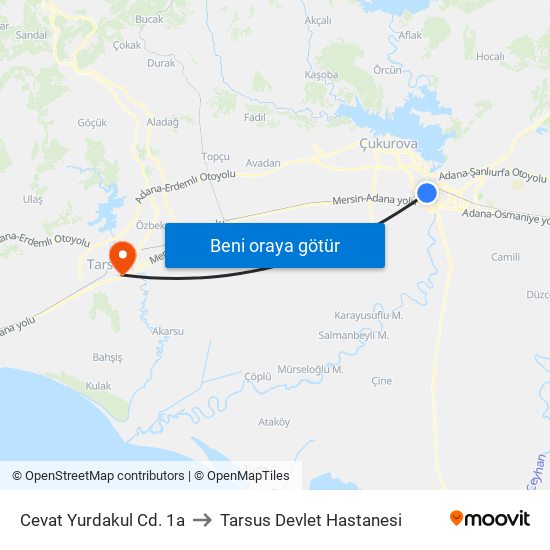 Cevat Yurdakul Cd. 1a to Tarsus Devlet Hastanesi map